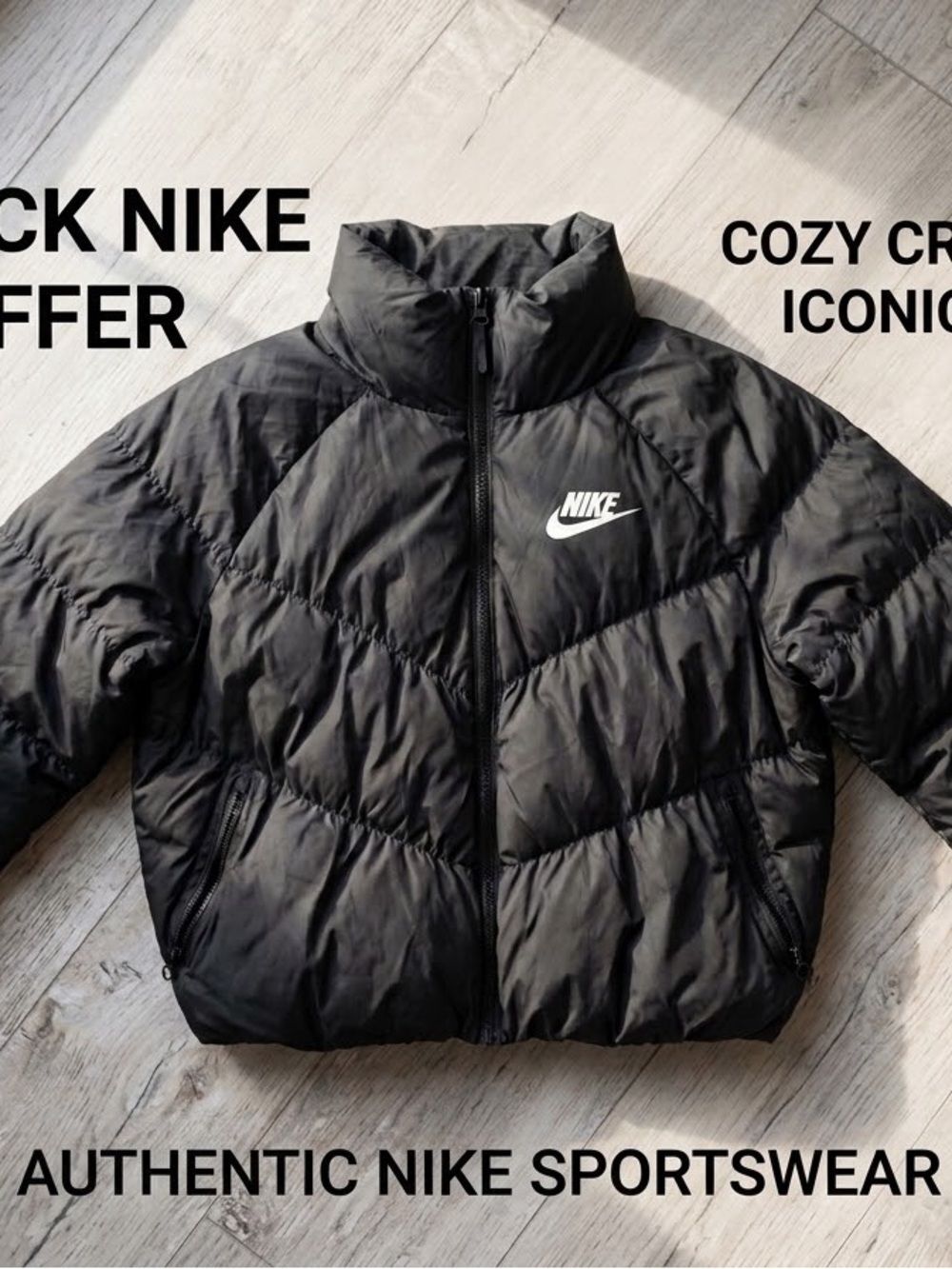 Nike Men's Black Quilted Puffer Jacket Full Zip Winter Coat Size Large